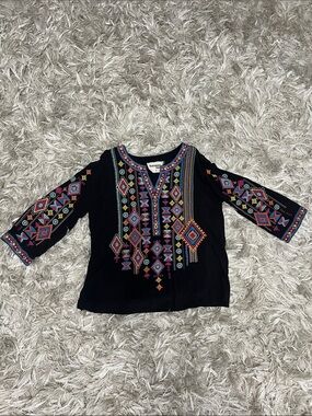 Savanna Jane Black Embroidered Geometric Top